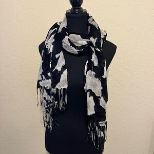 Chic Black and Gray Abstract Fringe Scarf